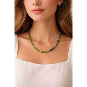 Green Glass Beaded Necklace 20” Length Boho Multi Tone Multi Shape